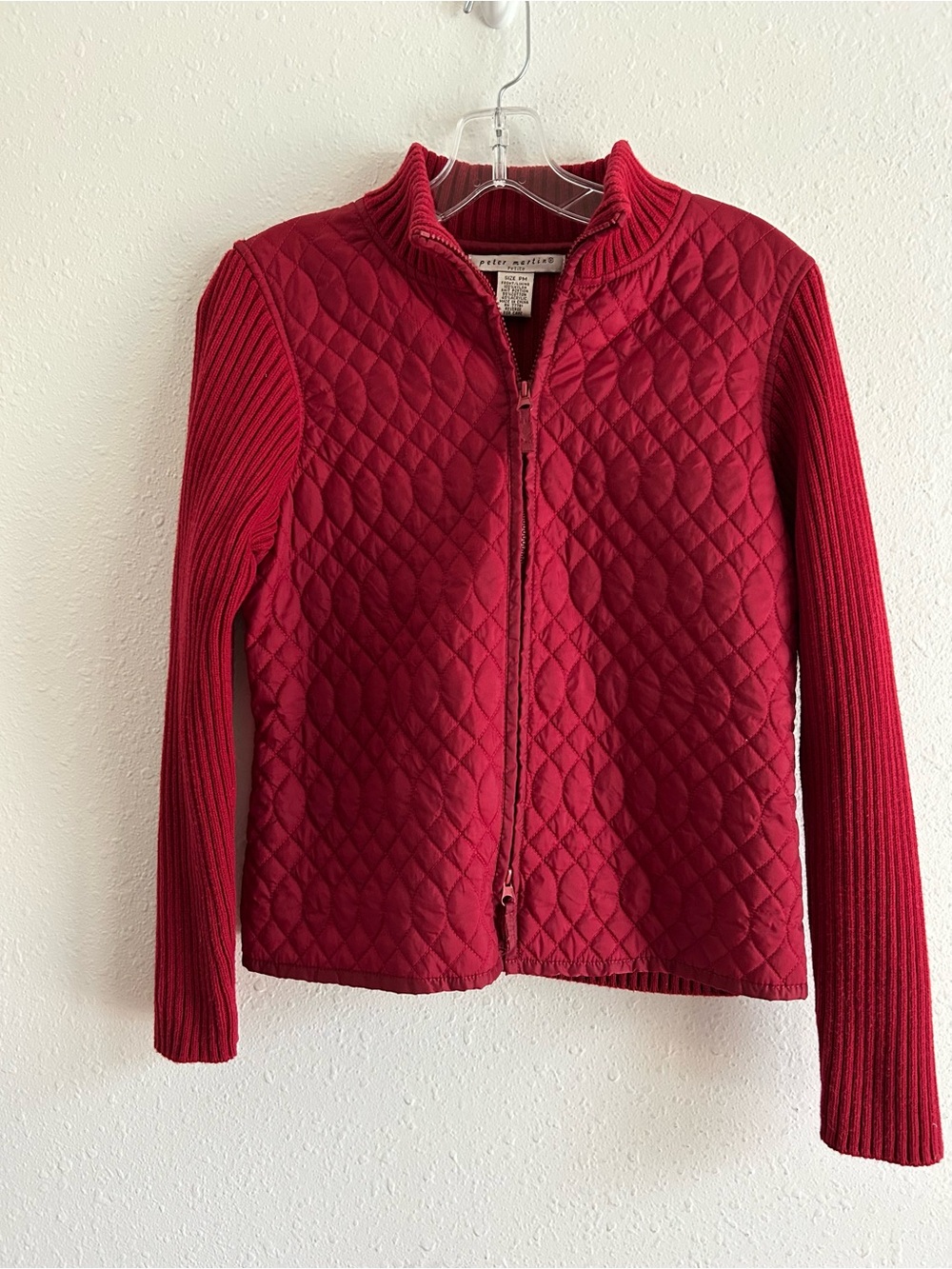 Peter Martin Jacket Women's Petite Size MP Red Zipper Front Sweater Quilted